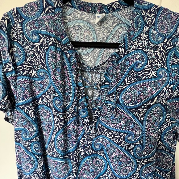Blue Paisley Shift Short Sleeve Dress - Picture 2 of 6